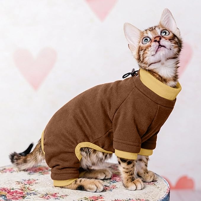 PUMYPOREITY Cat Hair Sticky Shirt – Breathable & Lightweight, Reduces Shedding Fur Pajamas, Prevents Licking Wounds After Surgery, Brown, M