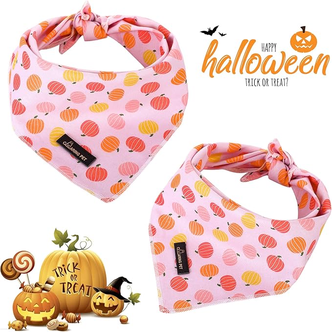 ARING PET Halloween Dog Bandanas, Cotton Pink Pumpkin Pet Bandanas Cute Triangle Bibs Scarf for Small Medium Large Boy Girl Dogs and Cats-S