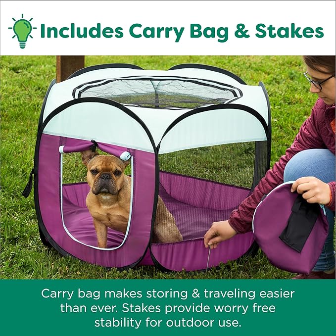 Furhaven Portable Dog Playpen, Cat Playpen, Pet Playground,Kennel Foldable Indoor Outdoor Zippered Puppy Crate - Purple, Large