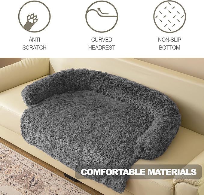 Tinaco Luxurious Calming Dogs/Cats Bed Mats, Dog Pad Washable Removable Couch Cover, Plush Long Fur Mat for Pets, Waterproof Lining, Perfect for Small, Medium and Large Dogs and Cats (Beige, 45"x37")