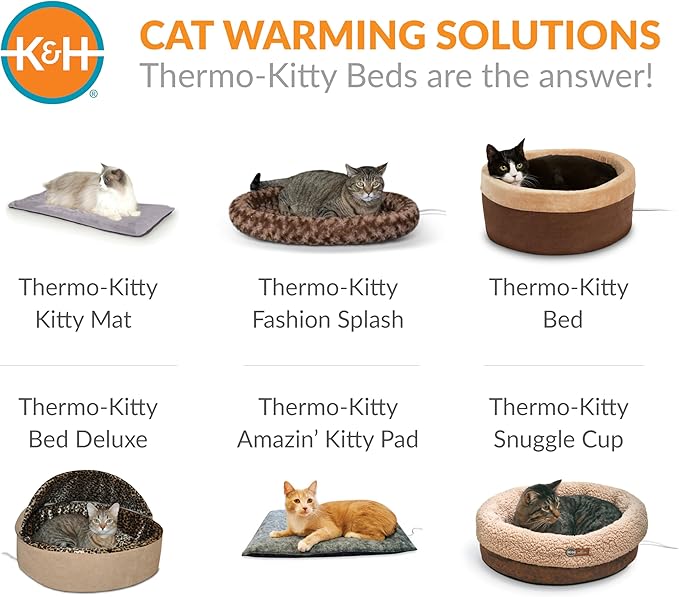 K&H Pet Products Heated Cat Bed Indoor, Thermo-Snuggle Cup Bomber Soft Heated Pet Bed for Large Indoor Cats and Small Dogs, Machine Washable, Waterproof Heated Pad, Safety Listed - 18x14in Chocolate