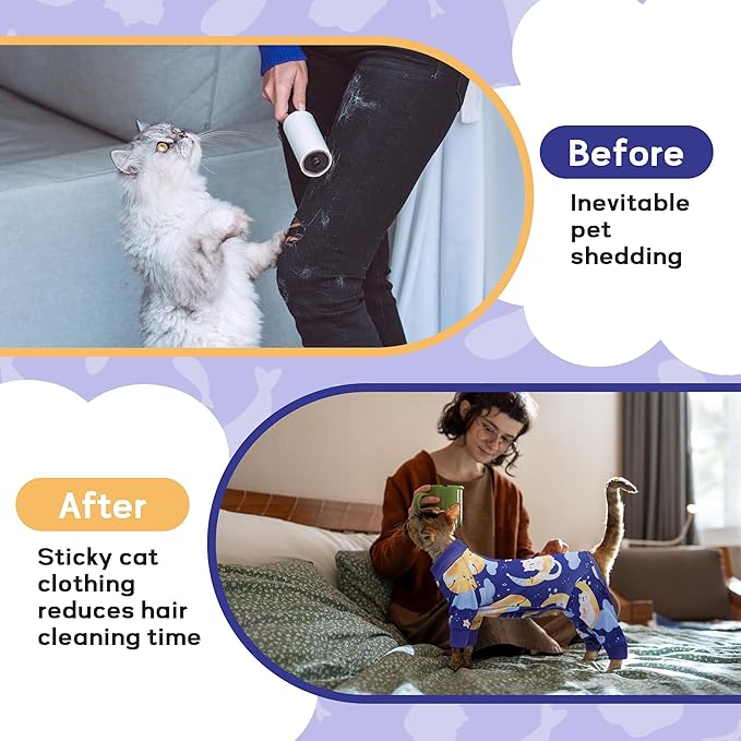 PUMYPOREITY Cat Hair Sticky Shirt – Breathable & Lightweight, Reduces Shedding Fur Pajamas, Prevents Licking Wounds After Surgery, Cat Sweaters - Soft & Machine Washable, Blue, M