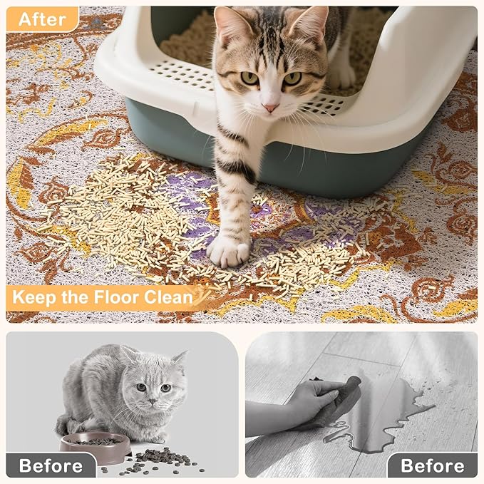 Bienbee Cat Litter Mat, 33" x 22" Large Size Litter Box Mat Rug with Non-Slip Bottom,Urine and Water Proof, Easy to Clean Cat Supplies Essentials for Indoor Kitty Kitten Floor, Brown L