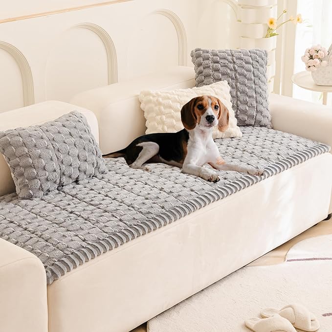 Couch Cover for Dogs Fuzzy Sofa Covers for Pet, Geometric Jacquard Coral Pet-Friendly Washable Non-Slip Sofas Slipcover Cushion Protector Pets Mat Dog Bed Mats Dim Gray 27.6”x 59.06”