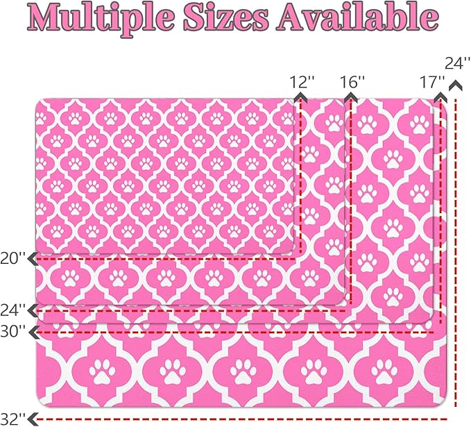 Dog Food Mat 17X30 Inch Pet Feeding Absorbent Mats for Floor Cat Water Bowl Placemats Non-Slip Washable Dog Mat for Food and Water