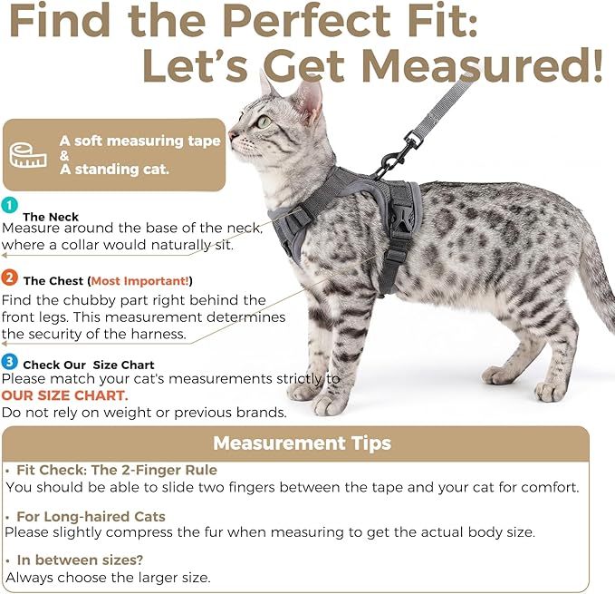 Cat Harness and Leash Set Escape Proof Tactical Extra Large Kitten Harness Emotional Support Cat Vest, Grey, XXL