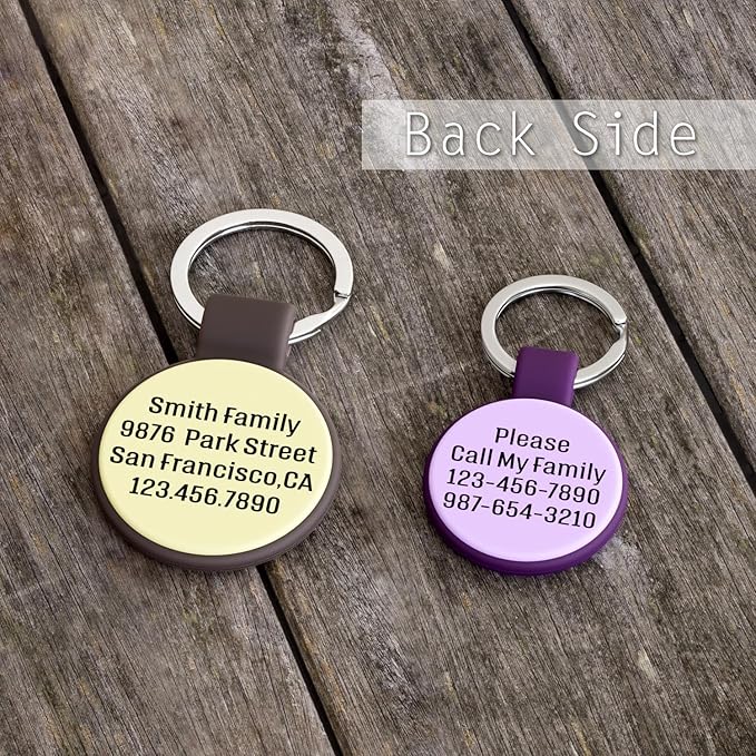 Silent Silicone Dog Tags, Custom Engraved Pet ID Tags for Cats and Dogs, Personalized Small Size Cat Tags with Cute Designs (Designs, Small)