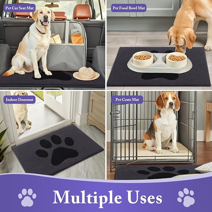 Buganda Dog Door Mat for Muddy Paws, Absorbent Dirt Trapper Non Slip Indoor Doormats, Washable Low-Profile Mat for Mud Dogs, Entryway Carpet for Inside Floor (59x35 Inches, Black)