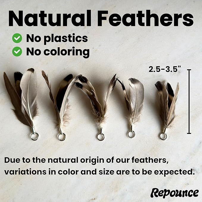Feather Toys Replacements (9 Pc) - Cat Toys & Kitten Toys for Indoor Kittens, Set of Replacement Feather Attachments Extra Small and Durable, for Cat Wands, Natural and Safe, Cat Lures