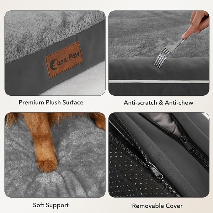 Orthopedic Dog Beds for Large Sized Dogs, Waterproof Egg Crate Foam Large Dog Couch Beds with Comfy Bolster 36x27Inch, Washable Pet Beds with Removable Cover and Nonskid Bottom, Dark Grey