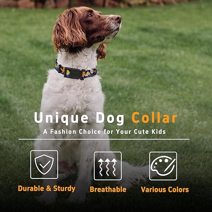 Dog Collar with Butterflies Print, Daisy Boys Girls Puppy Collar for Small Medium Large Dogs, Adjustable Soft Floral Pet Collar with Safety Buckle for Male Females(Blue Butterfly,S)