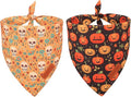 PTDECOR Halloween Dog Bandana, Skeleton Pumpkin Reversible Holiday Dog Scarf, Triangle Halloween Bandanas for Medium Large Dogs Pets (Large)