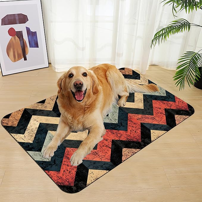 Vintage Plaid Pet Food Mat for Cats and Dogs–Christmas Stocking Absorbent Quick Dry Feeding Placemat, Non Slip Rubber Base, Waterproof Bowl Mat for Indoor Use, Pet Supplies 12"x20"