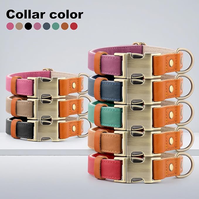 Plutus Pet Genuine Leather & Hemp Dog Collar – Adjustable Heavy Duty Pet Collar with Quick Release Metal Buckle, Soft & Stylish for Puppy and Small, Medium, Large Dogs (Red, XS)