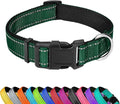 Reflective Dog Collar, Adjustable Soft Neoprene Padded Nylon Pet Collars with Buckle for Large Dogs, Dark Green,L