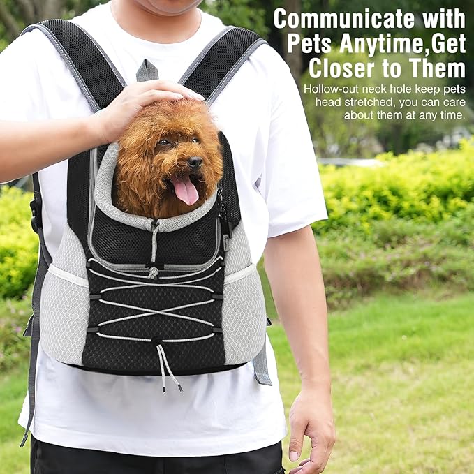 Pawaboo Pet Dog Carrier Backpack, Puppy Dog Travel Front Carrier for Small Medium Dogs Cats, Adjustable Breathable Dog Carrying Backpack with Safety Strips for Hiking, Walking (Black M Up to 10 lbs)