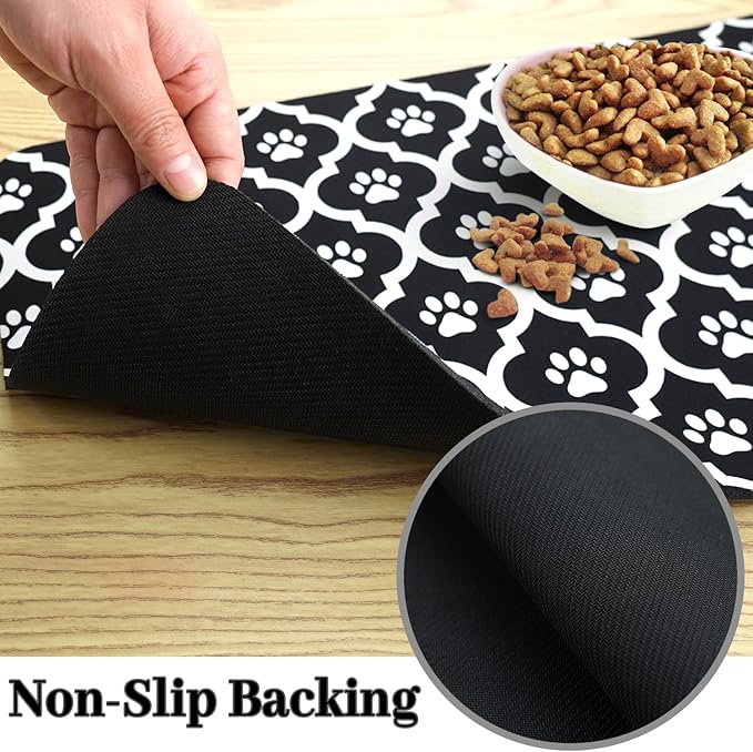 Dog Food Mat 17X30 Inch Pet Feeding Absorbent Mats for Floor Cat Water Bowl Placemats Non-Slip Washable Dog Mat for Food and Water