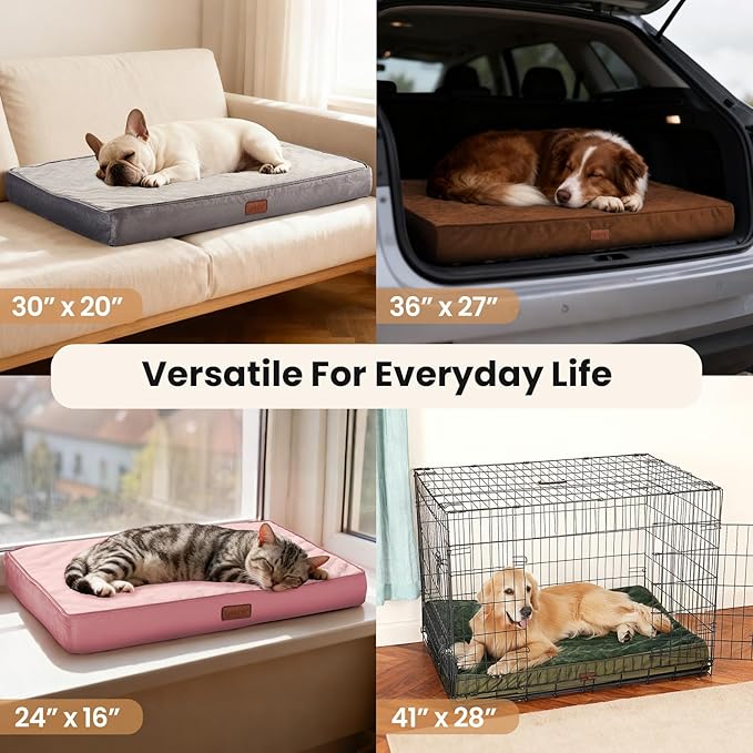 OhGeni Orthopedic Waterproof Dog Bed for Large Dogs, Machine-Washable Removable Cover in Easy-Clean Fabric, High Density Foam & Easy-Carry Handle, Suitable for Crate, 41 inch (Black)