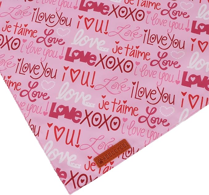 ADOGGYGO Valentine Dog Bandanas 2 Pack, Reversible Heart Love Print Puppy Scarf, Premium Fabric, Adjustable Fit Pink Red Valentine Bandanas for Small Dogs (Small)