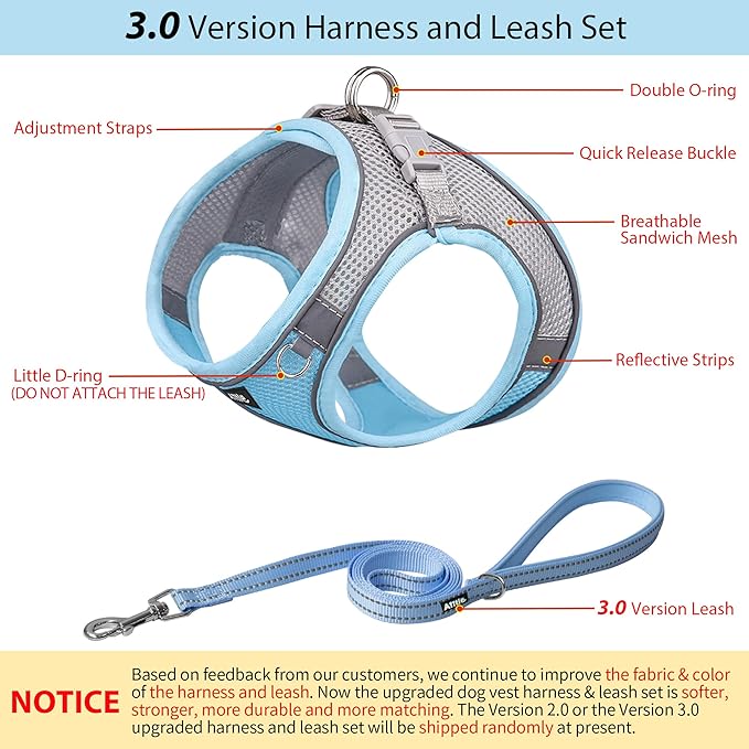 AIITLE Escape Proof Dog Harness - Step in Adjustable Dog Harness No Choke Over with Breathable Mesh and Quick-Release Buckle for All Weather- Outdoor Walking, Training for Medium Dogs Blue XL