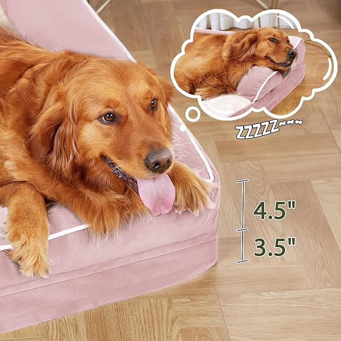 Orthopedic Dog Beds for Extra Large Dogs, Waterproof Egg Crate Foam XL Dog Bed with Sides 48x30Inch, Big Dogs Couch Beds with Removable Washable Cover and Nonskid Bottom, Pink