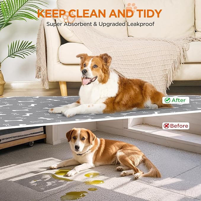 Washable Pee Pads for Dogs, 2 Pack Large Reusable Puppy Pads, Non-Slip Waterproof Dog Mats for Floors, Fast-Absorbent Whelping Pad, Playpen Mat for Crate or Indoor Use (36"x48", Gray)