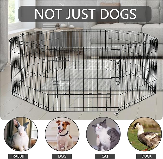 PETIME Foldable Metal Dog Exercise Pen/Pet Puppy Playpen Kennels Yard Fence Indoor/Outdoor 8 Panel 24" W x 30" H with Top Cover (with top Cover, 8 Panels 30" H)