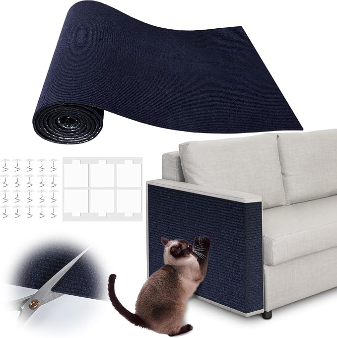 Couch Cat Scratch Protector - 78.7" x 15.8" Trimmable Self-Adhesive Cats Claws Scratch Pads, Sisal Cat DIY Climbing Couch Protector for Scratch Post Cat Tree Replacement Indoor (Dark Blue)