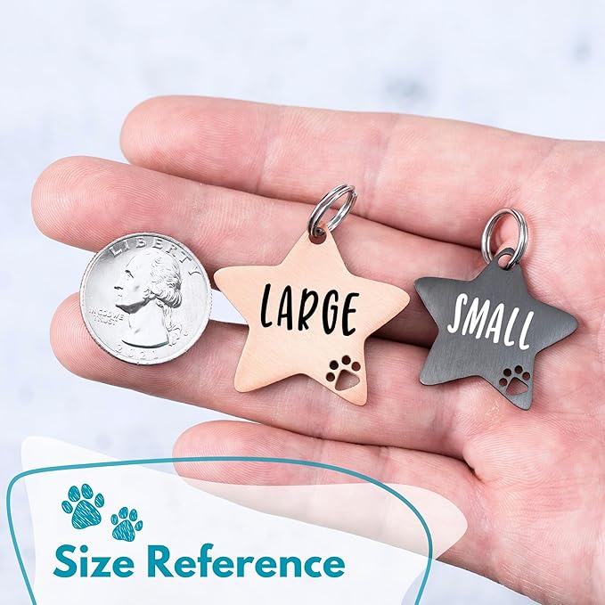 Ultra Joys Dog Tags Personalized for Pets - Hollow Paw Custom Pet ID Tag - Engraved Dog Tag for Small, Large Dogs - Large Star in Rose