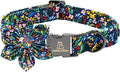 Lionheart glory Dog Collar Darkblue Flower Dog Bow Collars Floral Dog Collar with Flower Male or Female Spring Fall Pet Gift Durable Adjustable Dog Collar for Large Dogs