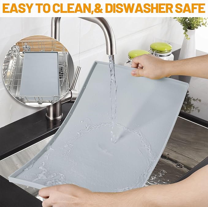 Hubulk Dog Feeding Mat,100% Waterproof Food Grade Silicone Pet Food and Water Bowl Placemat,Dishwasher, High Raised Edge to Prevent Spills,Nonslip Tray to Stop Messes on Floor（32"x24"x1.0", Mist）