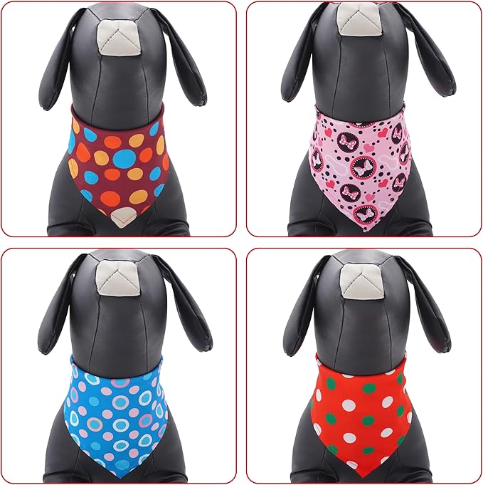 30 Pcs Polka Dot Dog Bandanas for Small Dogs Medium Stitch Dog Bandana Bulk Reversible Print One Side Large Polyester Scarves Party Grooming M