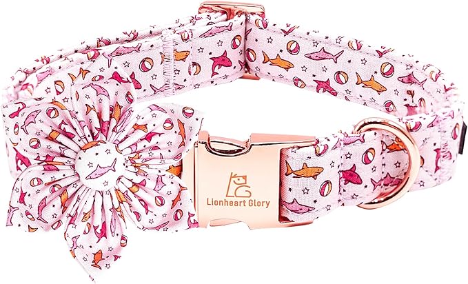 Lionheart Glory Shark Print Pink Collar - Adjustable Soft Dog Collar for Small Dogs