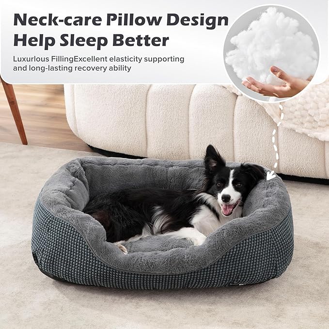 INVENHO Dog Bed Medium Size, Orthopedic Warming Soft Calming Sleeping Puppy Bed Durable Pet Bed with Anti-Slip Bottom M(30"x24"x9")