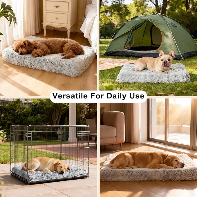 Fluffy Orthopedic Dog Beds for Large Dogs with Washable Removable Cover Dog Crate Bed Egg Crate Foam Support Plush Pet Pad Mat with Anti-Slip Bottom (42 * 28,Dark Grey)