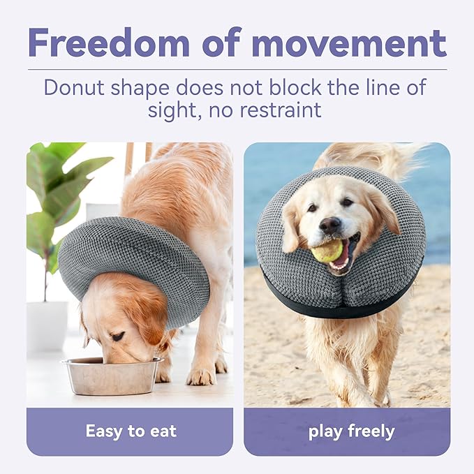 Soft Inflatable Dog Cone Collar Alternative After Surgery - Dog Neck Donut E Collar for Large Medium Small Dogs Cats Post Surgery - Recovery Collar to Stop Licking - Grey, XXL