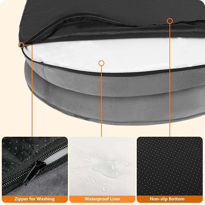 Dwanton Orthopedic Dog Bed for Large Dogs with Gel Memory Foam, Waterproof Dog Sofa, Washable Pet Bed with Four Sided Bolster Cushion, Removable Cover & Non-Slip Bottom, 42", Medium Gray