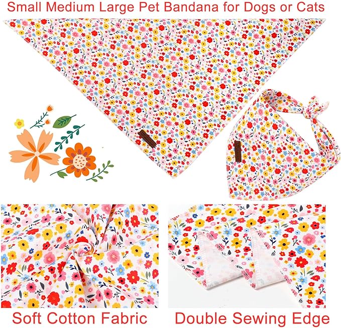 Floral Dog Bandana, UP URARA PUP Flowers Triangle Bid Scarf for Medium Large Dogs, Cotton Kerchief for Girl Boy Puppies, Cute Spring Blossom Bandana,S