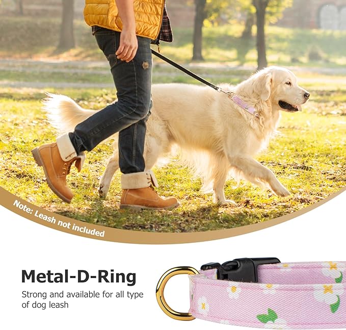 Cotton Handmade Dog Collar Cute and Distinctive Patterns Purple Flower with Pendant for Girl Boy Dogs Collars M