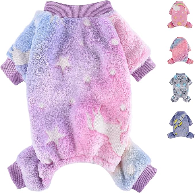 Dog Sweaters Small Girl Warm Fleece Pajamas, Cute Extra Small Dog Clothes, 4 Legs Puppy Jumpsuit Pjs Soft Stretchy Doggie Onesies Pet Outfit Apparel for Chihuahua Yorkie, Pink, XXS