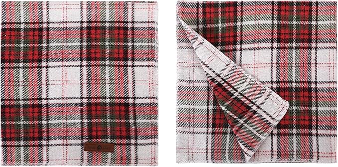 Lionet Paws Christmas Dog Bandana Washable Cotton Handkerchief Scarf Triangle Red Green Plaid Grey Dog Bandanas for Small Medium Large Dogs Girl Boy