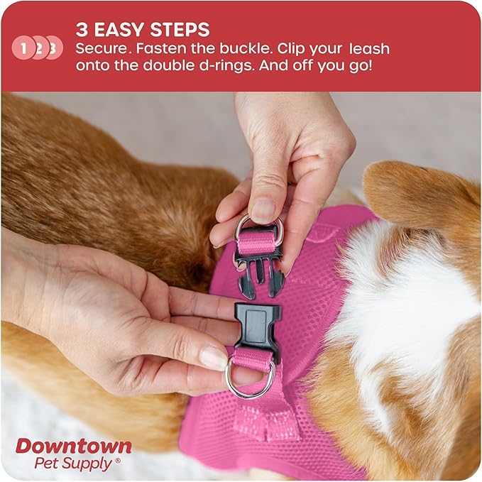 Downtown Pet Supply Step-in Dog Harness – No Pull, Adjustable Padded Mesh with Reflective Trim, Secure Buckle Strap – Comfortable & Breathable Small Dog Harness, Medium, Pink