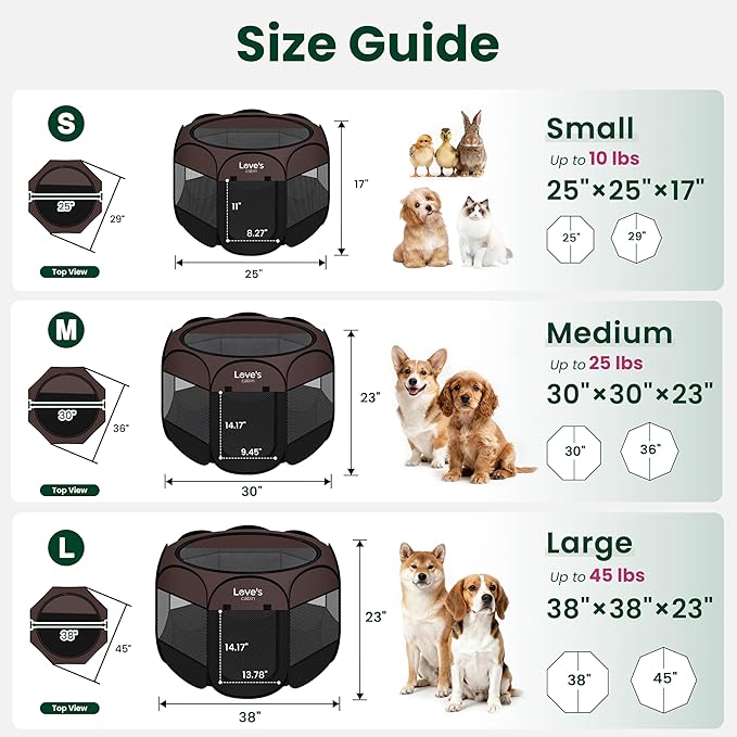 Love's cabin Pet Puppy Dog Playpen, Small Dog Tent Crates Cage Indoor/Outdoor, Portable Playpen for Cat, Foldable Pop Up Dog Kennel Playpen with Carring Case, Removable Zipper Top, Brown
