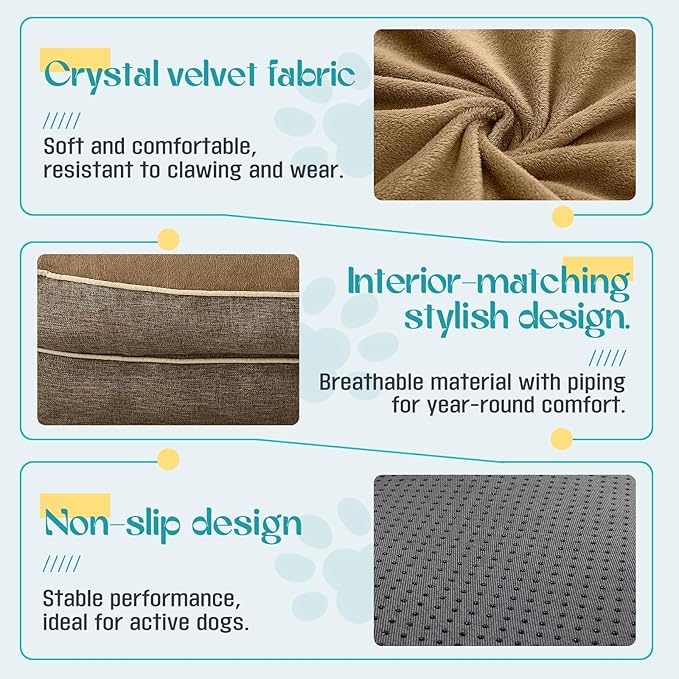 Waterproof Memory Foam Dog Beds for Small Dogs Non-Slip Orthopedic Dog Beds Washable Couch Pet Bed with Removable Cover (Brown, Small)