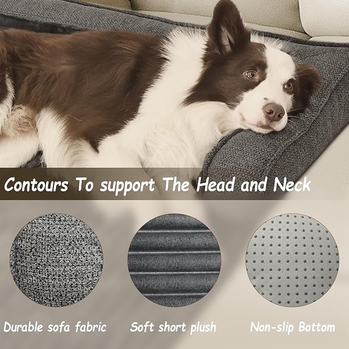 WINDRACING Luxury Dog Couch Bed, Washable Calming Dog Couch Cover, Couch Protector for Dogs, Waterproof Sofa Bed, Pet Bed Mats for Sofa, Pet Sofa Covers Grey(2XL 53x39.3x6 inch)
