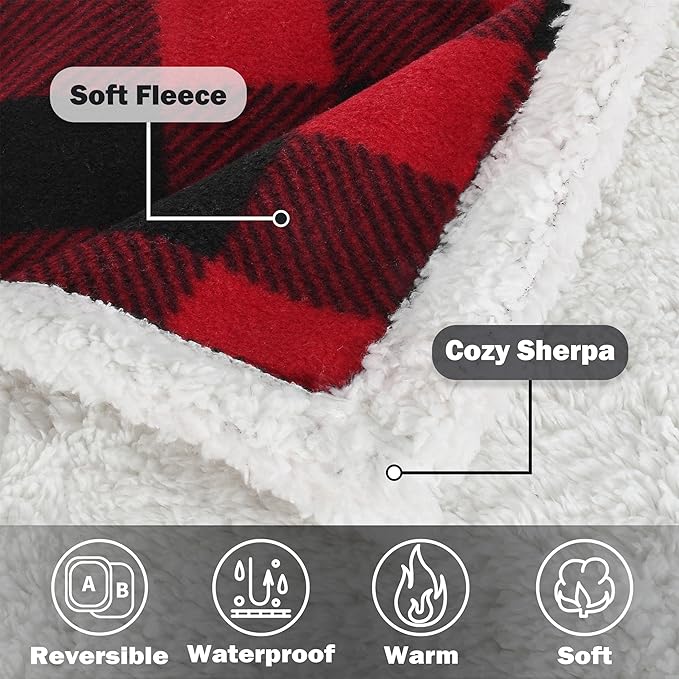 Kritter Planet Waterproof Pet Blanket for Bed, Reversible Sherpa Fleece Protector Couch Cover for Pets, Liquid Proof Furniture Protector for Medium Large Dogs