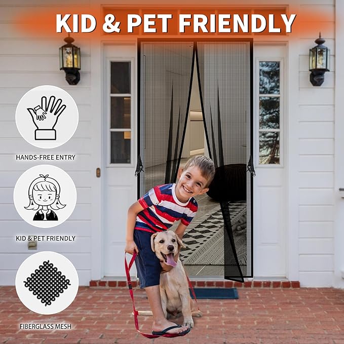 Fiberglass Magnetic Screen Door Fit Door Size 72 x 96 in- Heavy Duty Fiberglass Screen Door Mesh for Interior Door, Patio and Sliding Doors - Door Screen Magnetic Closure Let Fresh Air in