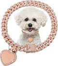 Hillban Dog Chain Gold-Plated Diamond Collar with Heart Rhinestones Jewelry Pet ID Tag Chain Bling Puppy Collar with Personalized Name Tag for Small Medium Large Dog Cat(Rose Gold,14 Inch)