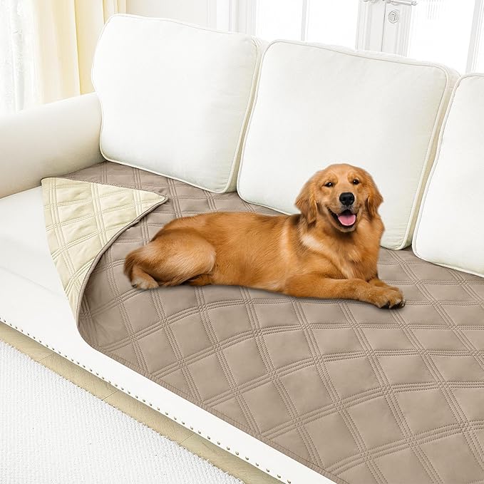 Smiry Waterproof Dog Bed Cover Blanket 40x80, Soft Reversible Pet Blanket, Washable Leakproof Cats Dogs Couch Cover for Sofa, Couch, Furniture, Taupe/Beige