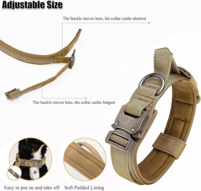Tactical Dog Collar, Adjustable Military Training Nylon Dog Collar with Control Handle and Heavy Quick-Release Metal Buckle for Small Medium Large Dogs, Blue L